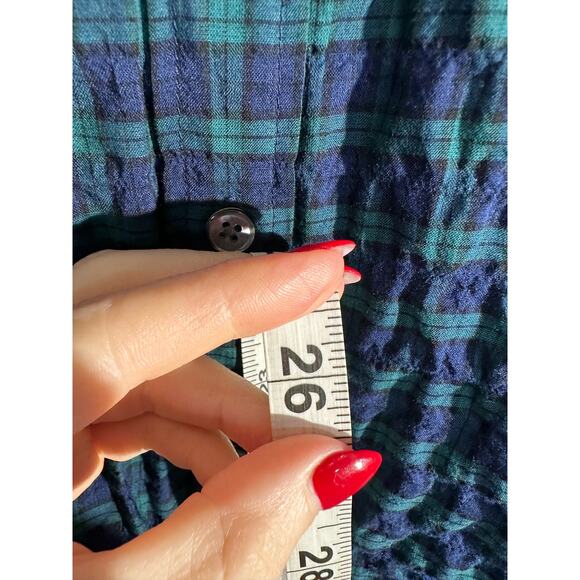 J Crew Top Womens 10 Green Plaid Black Watch Crinkle Boy Shirt Button Academia - Picture 6 of 8